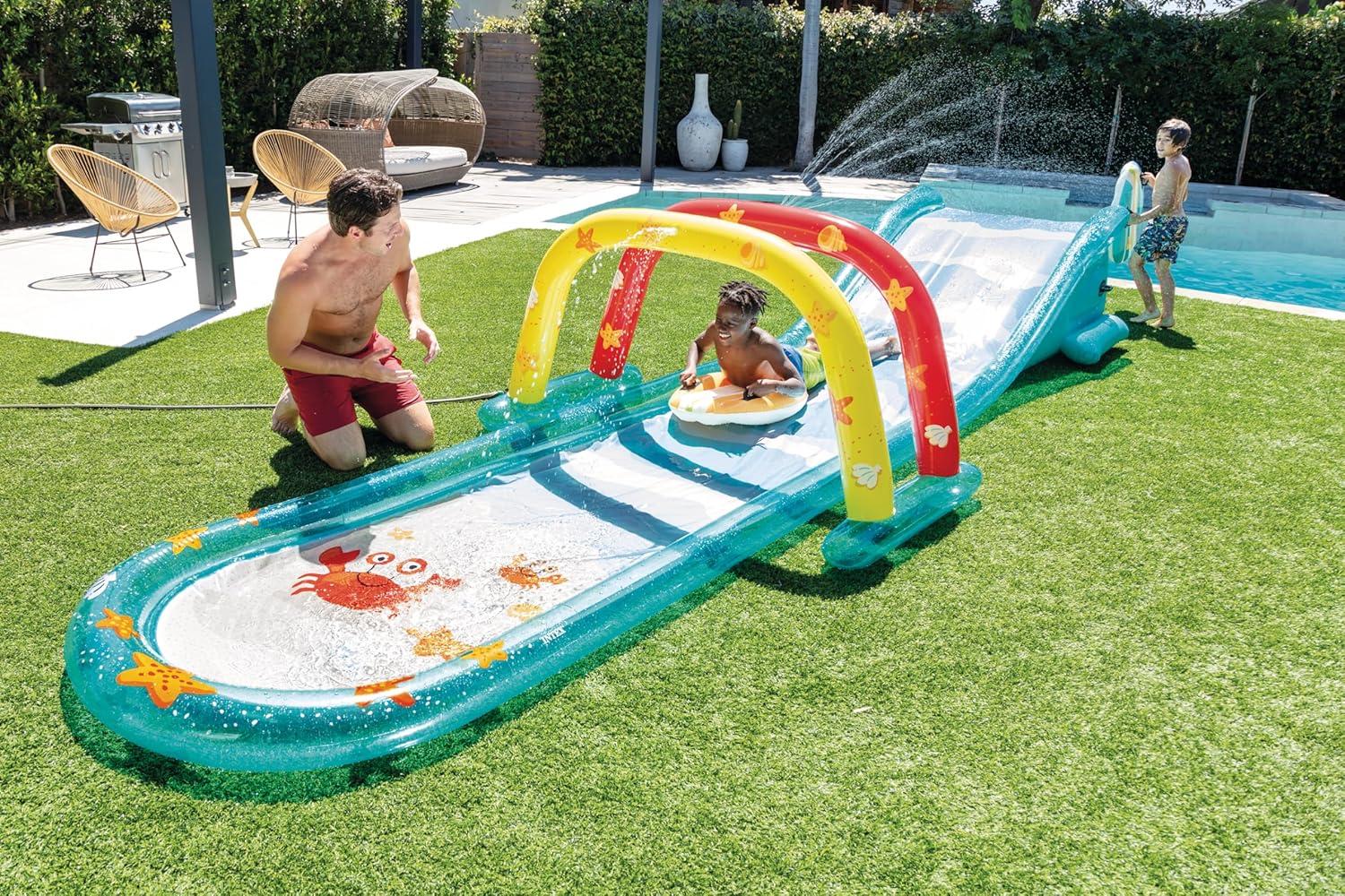 imageIntex 57440EP Inflatable Whale Spray Kiddie Pool for Kids 2 79quot x 77quot x 36quot Small BlowUp Splash Pool ampamp Sprinkler Backyard Toddler Play CenterBlue