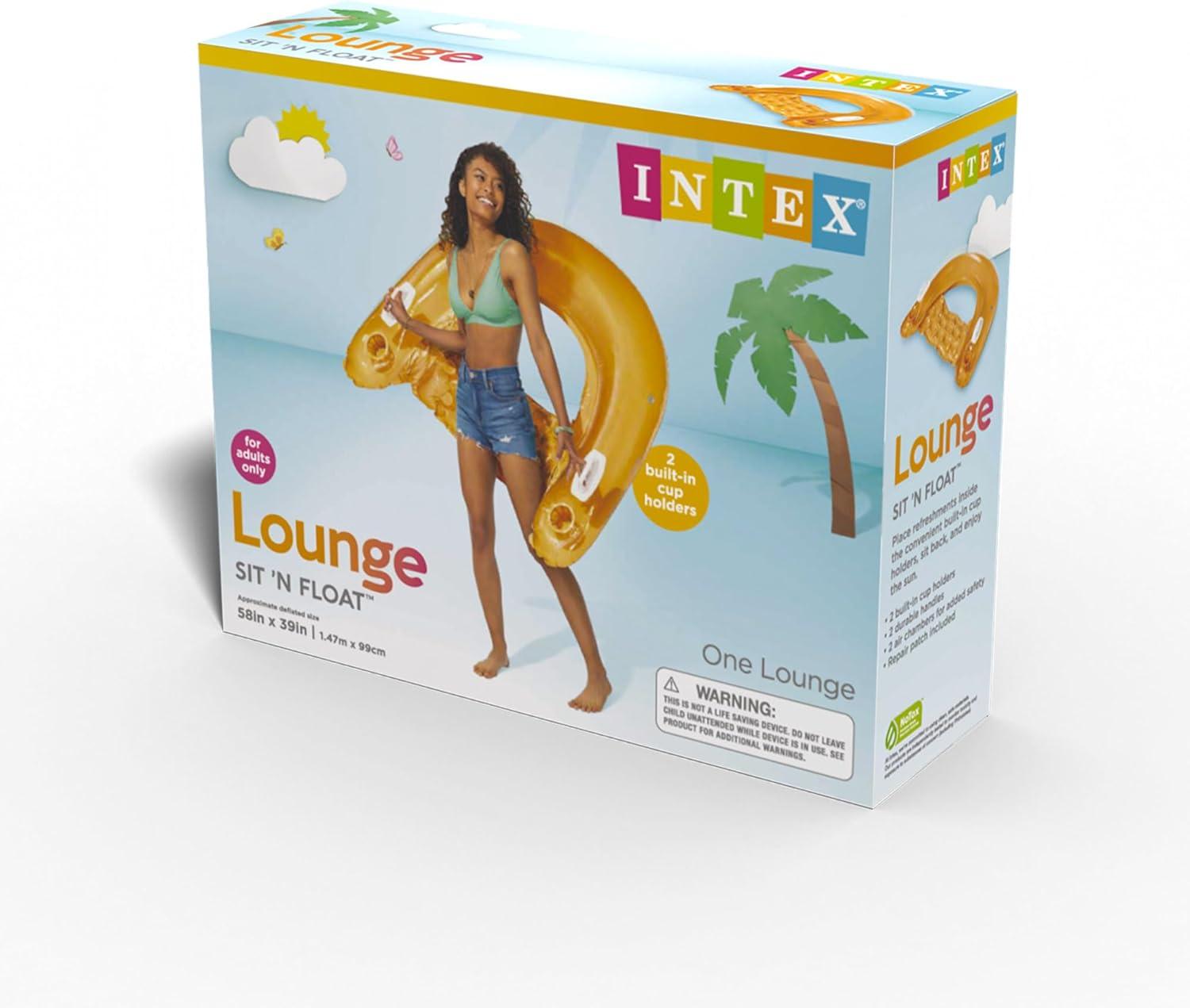 imageIntex 58859EP Sit N Float Inflatable Pool Float Pool Lounge with Builtin Cup Holders HeavyDuty Handles 220lb Weight Capacity 58quot x 39quot Colors May Vary