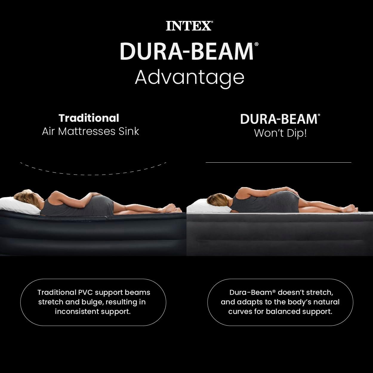 imageIntex 64449ED DuraBeam Deluxe Plush Air Mattress with Headboard FiberTech Queen Size Builtin Electric Pump 18in Bed Height 600lb Weight Capacity