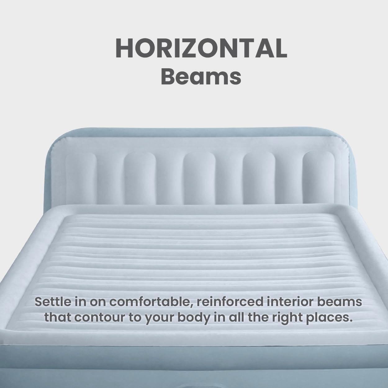 imageIntex 64449ED DuraBeam Deluxe Plush Air Mattress with Headboard FiberTech Queen Size Builtin Electric Pump 18in Bed Height 600lb Weight Capacity