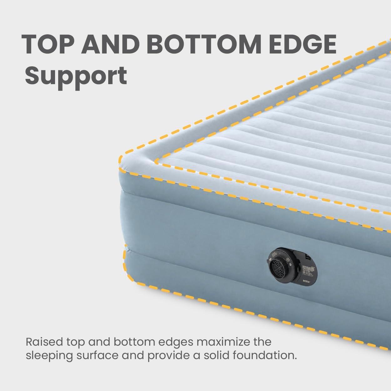 imageIntex 64449ED DuraBeam Deluxe Plush Air Mattress with Headboard FiberTech Queen Size Builtin Electric Pump 18in Bed Height 600lb Weight Capacity