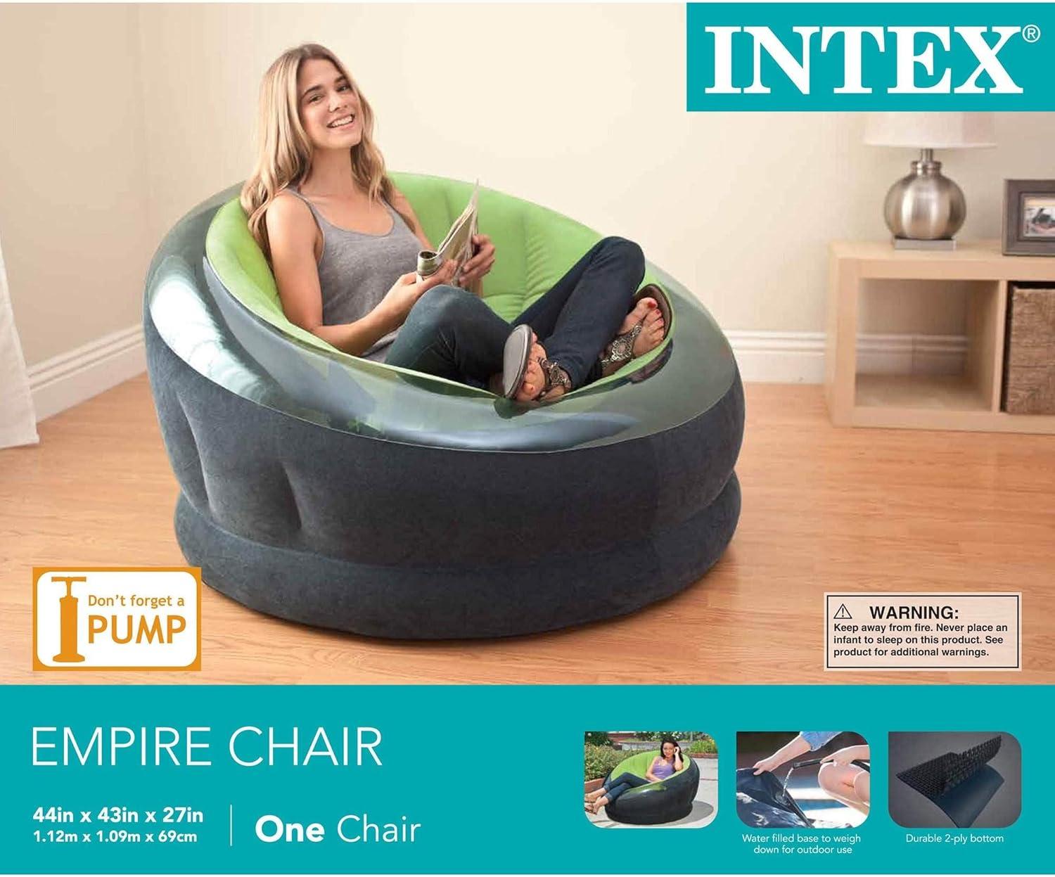 imageIntex 68581EP Inflatable Empire Chair Durable Outdoor Use 2PLY Laminate Velvety Surface Flocked Construction Green