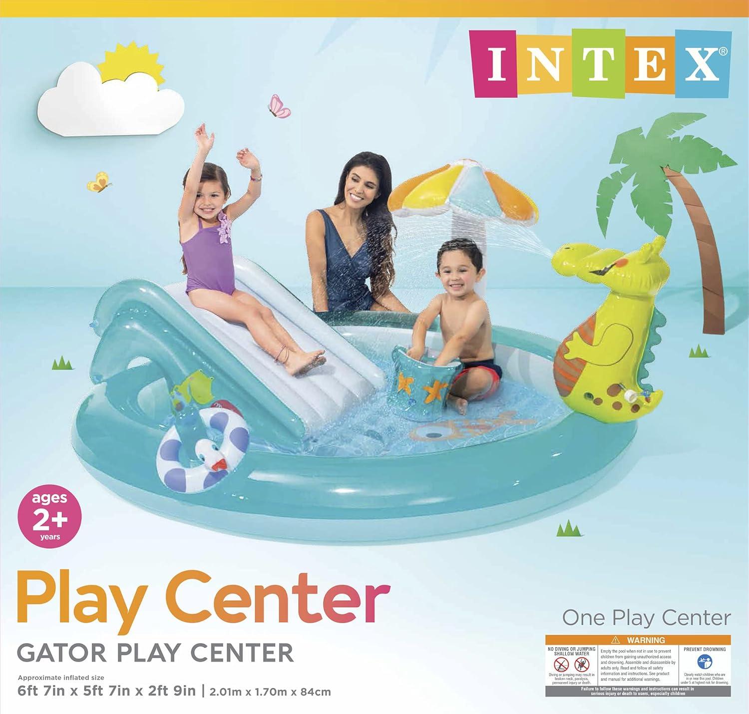 imageIntex Gator 66 x 56 x 4quot Outdoor Inflatable Kiddie Pool Water Play Swim Center