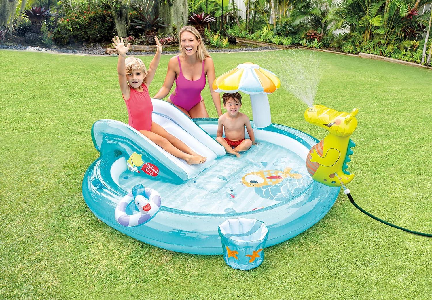imageIntex Gator 66 x 56 x 4quot Outdoor Inflatable Kiddie Pool Water Play Swim Center