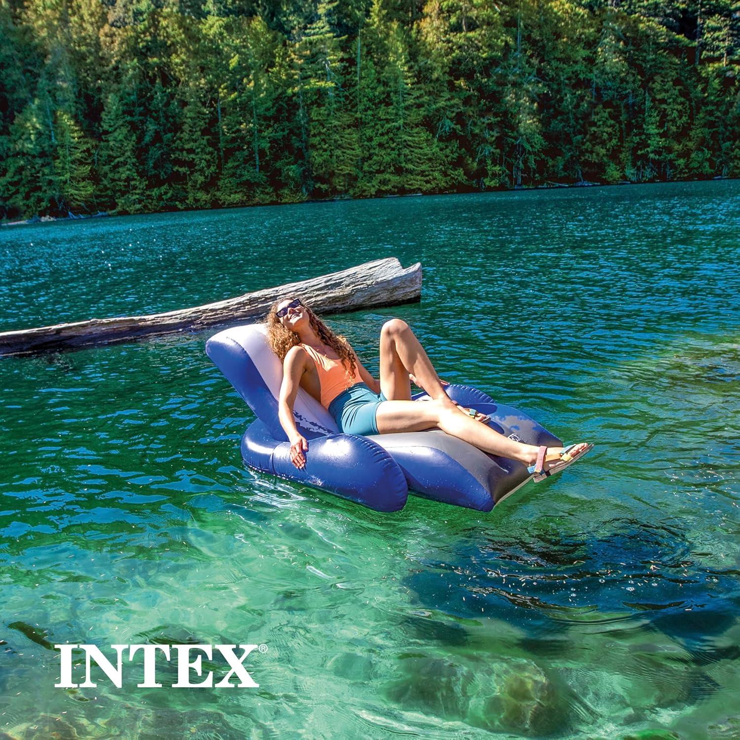 imageIntex Inflatable Lounge Pool Recliner Lounger Chair with Cup Holders HeavyDuty Float Raft for Adults 220 Lb Capacity Large Floating Tanning Chair1 Pack