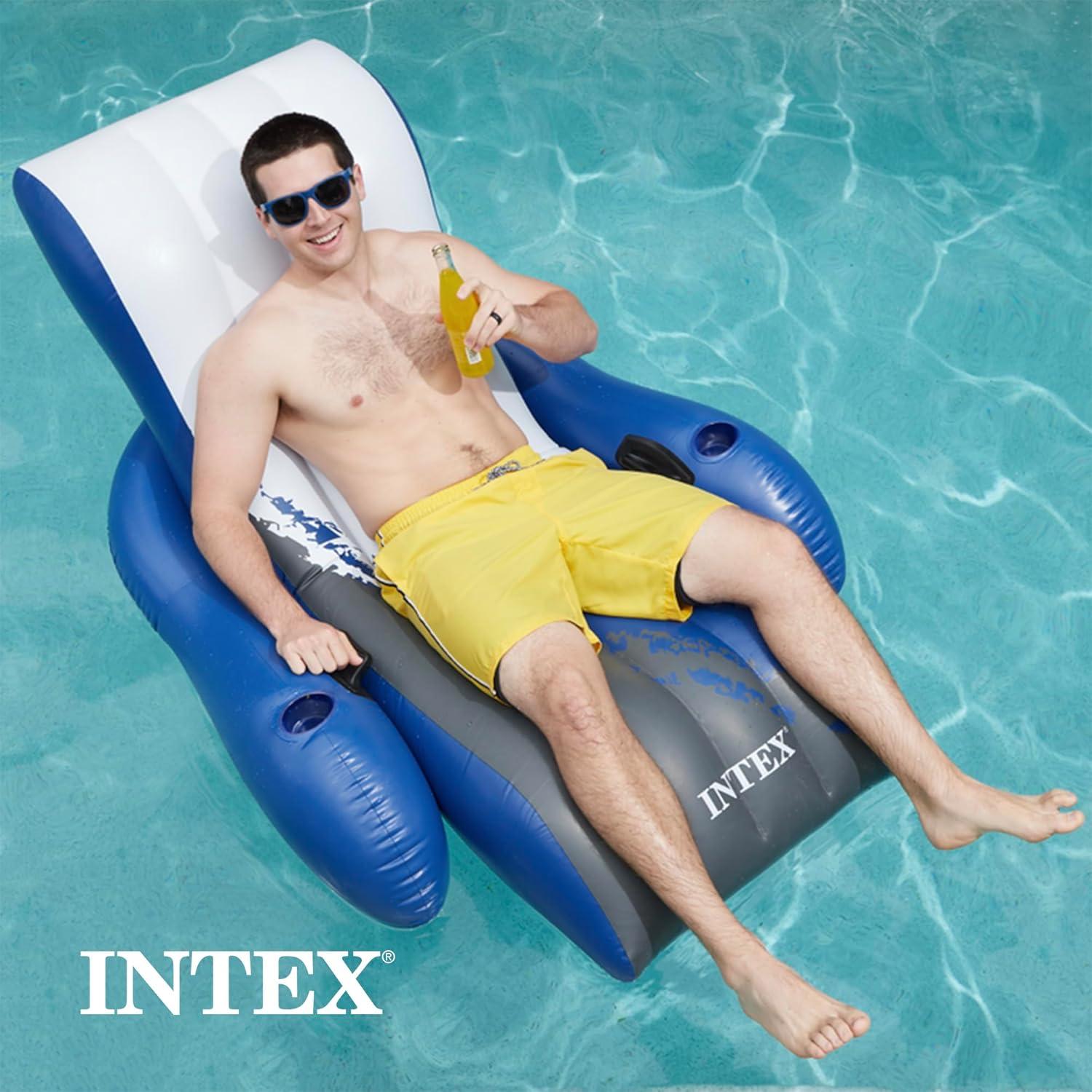 imageIntex Inflatable Lounge Pool Recliner Lounger Chair with Cup Holders HeavyDuty Float Raft for Adults 220 Lb Capacity Large Floating Tanning Chair1 Pack
