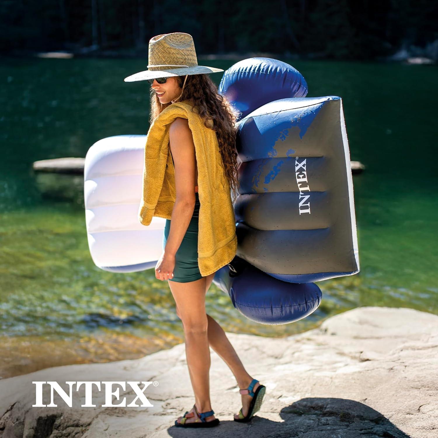 imageIntex Inflatable Lounge Pool Recliner Lounger Chair with Cup Holders HeavyDuty Float Raft for Adults 220 Lb Capacity Large Floating Tanning Chair1 Pack