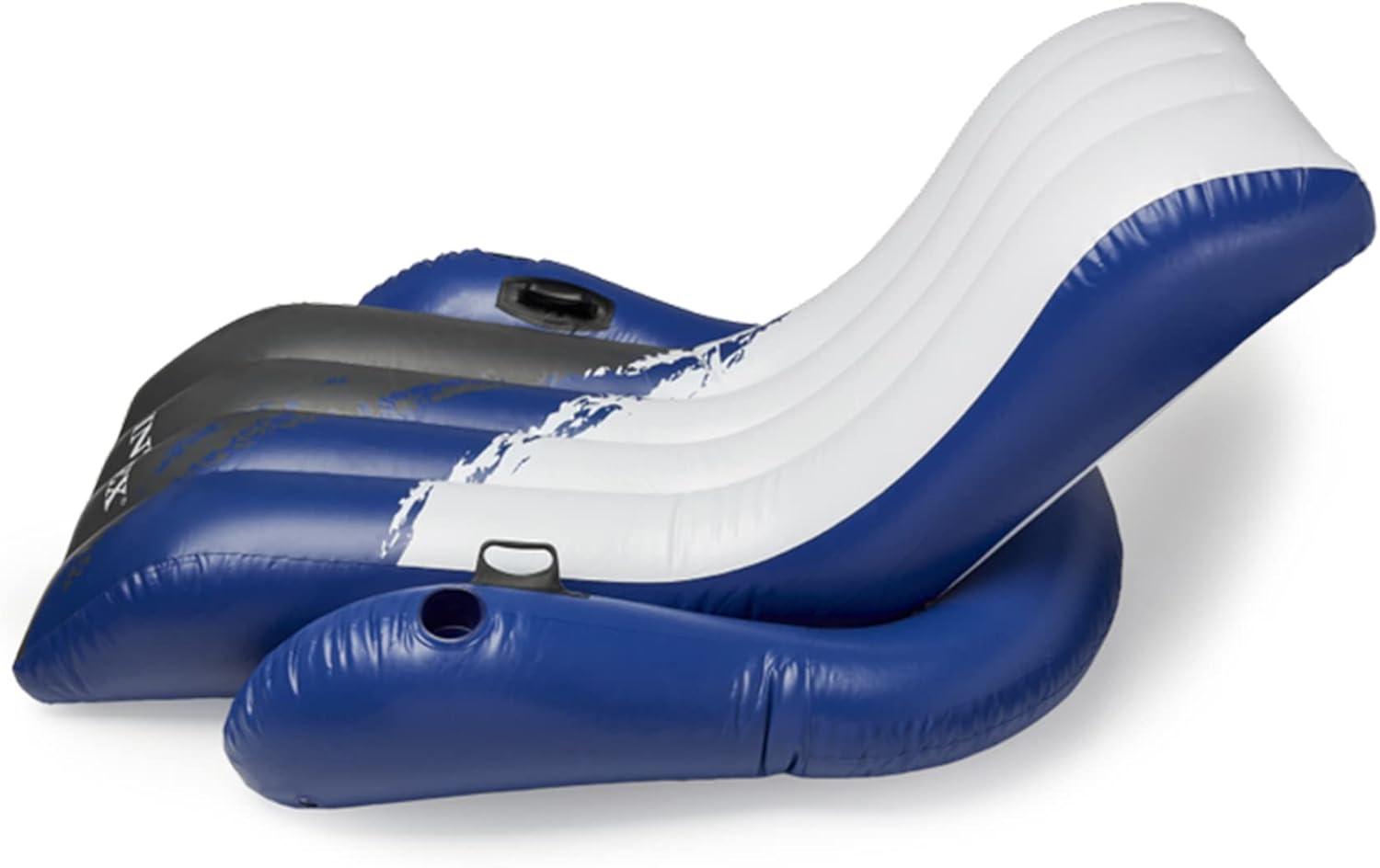 imageIntex Inflatable Lounge Pool Recliner Lounger Chair with Cup Holders HeavyDuty Float Raft for Adults 220 Lb Capacity Large Floating Tanning Chair2 Pack