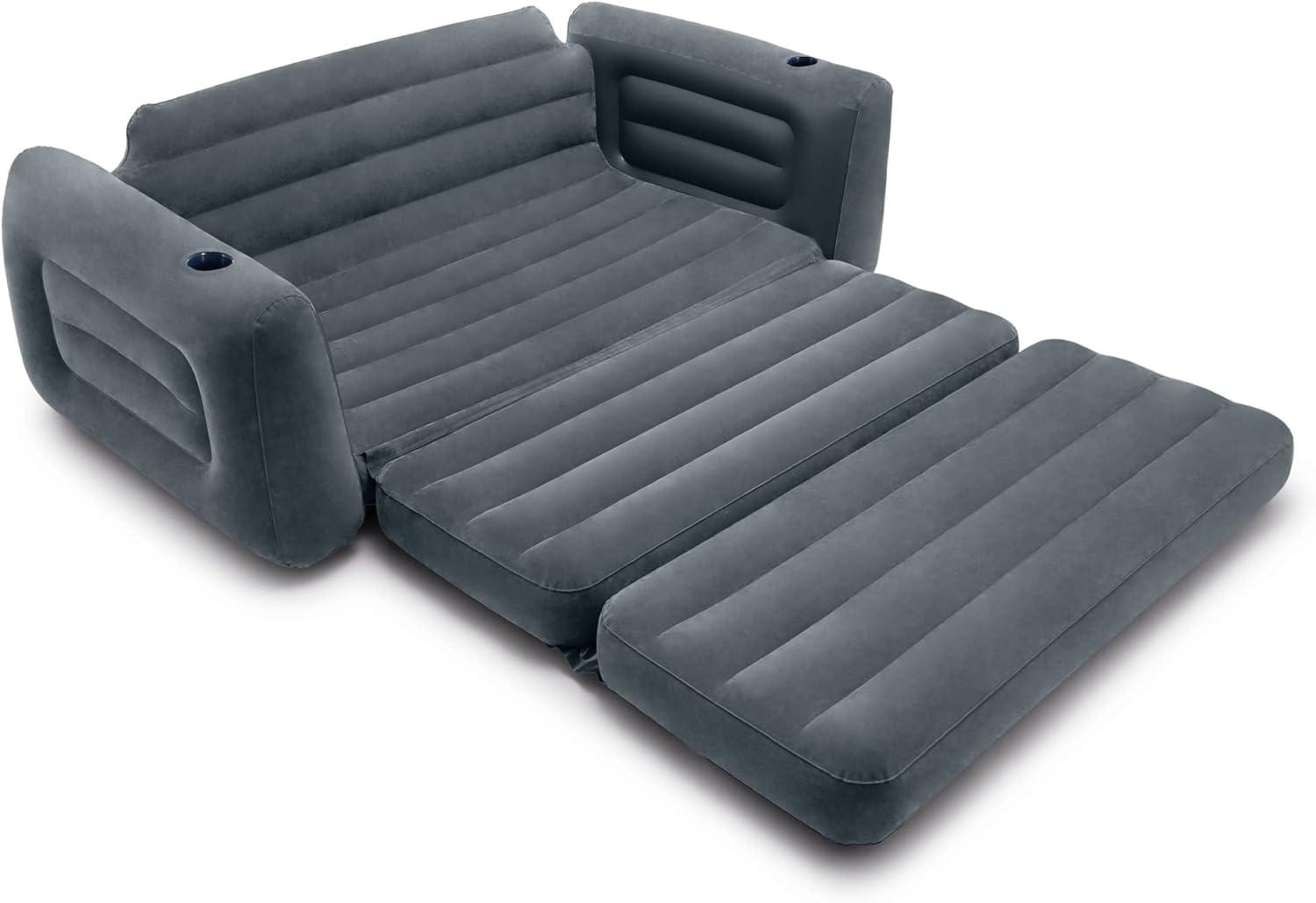 imageIntex Inflatable PullOut Sofa Velvety Surface 2in1 Valve Cupholder 46quot x 88quot x 26quot BlowUp Couch and Folding Queen Size Air Mattress Bed