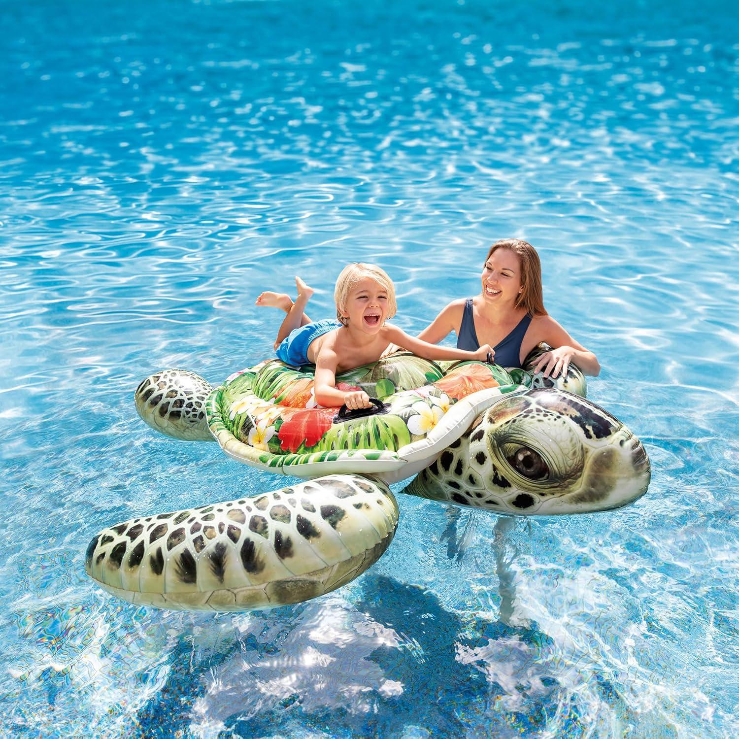 imageIntex Realistic Sea Turtle Inflatable Ride On Pool Float with Heavy Duty Handles for Pool Rafts and Inflatable Ride Ons1 Pack