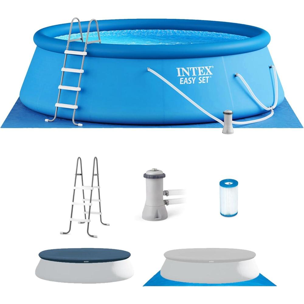 imageINTEX 26175EH Easy Set Inflatable Swimming Pool Set 18ft x 48in Includes 1500 GPH Cartridge Filter Pump Removable Ladder Pool Cover Ground Cloth15FT x 48IN