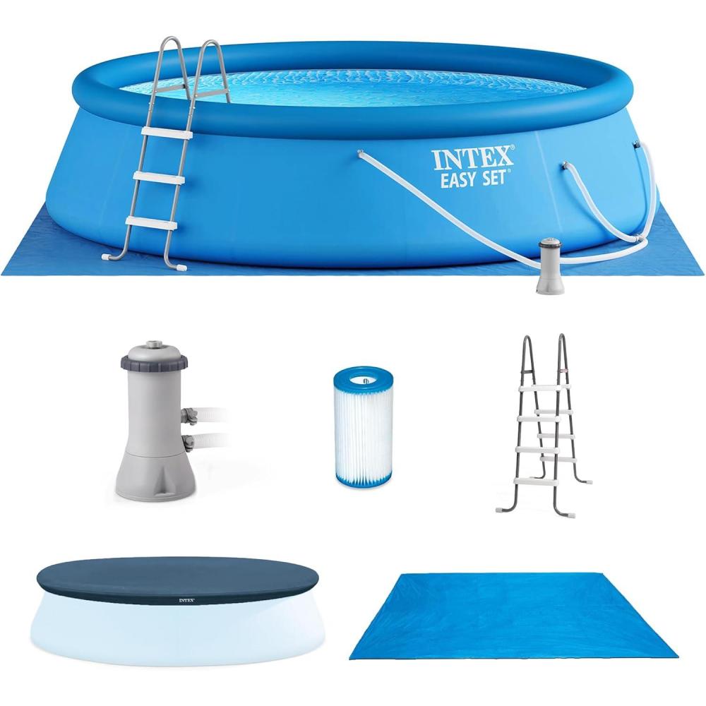 imageINTEX 26175EH Easy Set Inflatable Swimming Pool Set 18ft x 48in  Includes 1500 GPH Cartridge Filter Pump  Removable Ladder  Pool Cover  Ground Cloth15FT x 42IN
