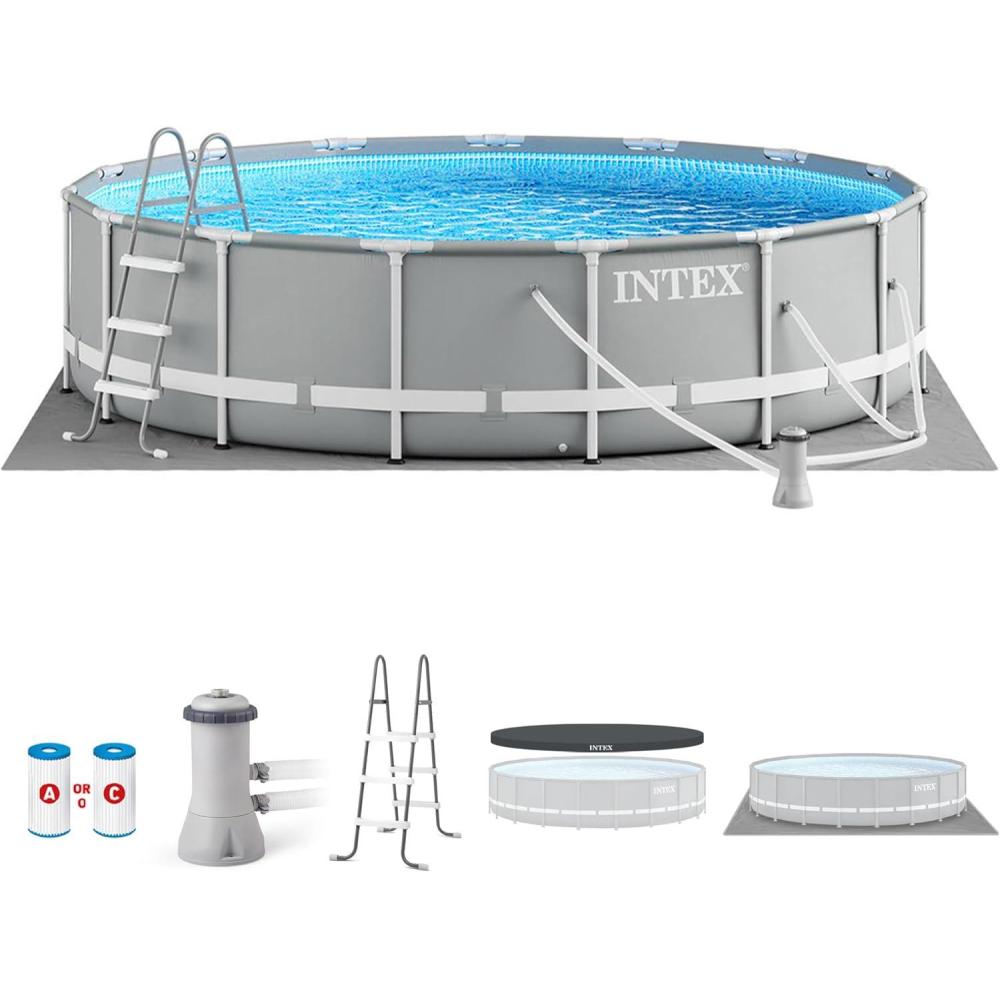 imageINTEX 26701EH Prism Frame Premium Above Ground Swimming Pool Set 10ft x 30in  Includes 330 GPH Cartridge Filter Pump  SuperTough Puncture Resistant  Rust Resistant  1185 Gallon Capacity15 x 42