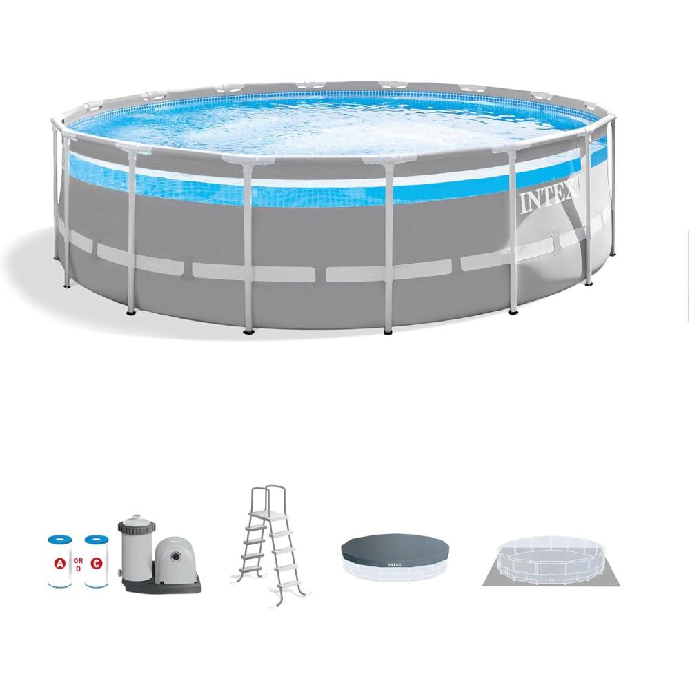 imageINTEX 26729EH 16ft x 48in Prism Frame Clearview Above Ground Swimming Pool Set Includes 1500 GPH Cartridge Filter Pump SuperTough Puncture Resistant Rust Resistant 5061 Gallon Capacity16 x 48