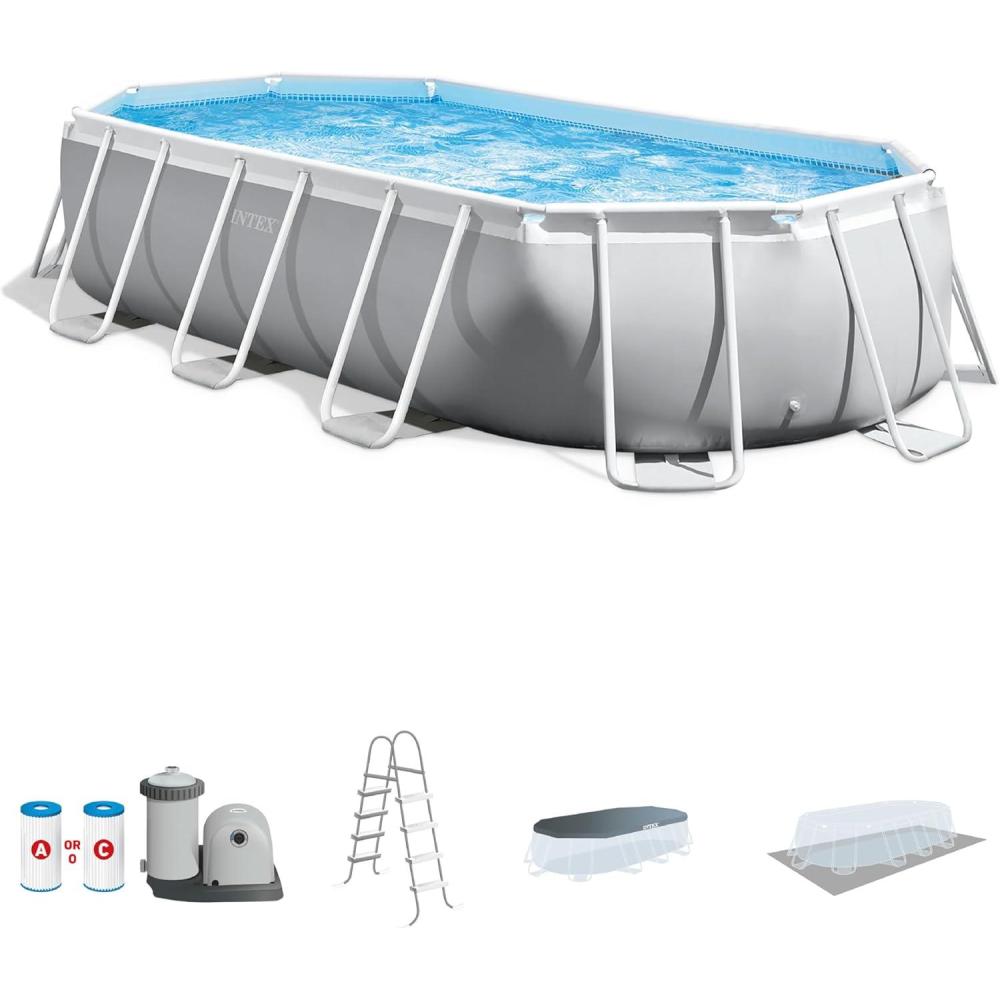 imageINTEX Above Ground Swimming Pool Set Prism Frame 166ft x 9ft x 48in with Pump ampamp Ladder166 x 9 x 48