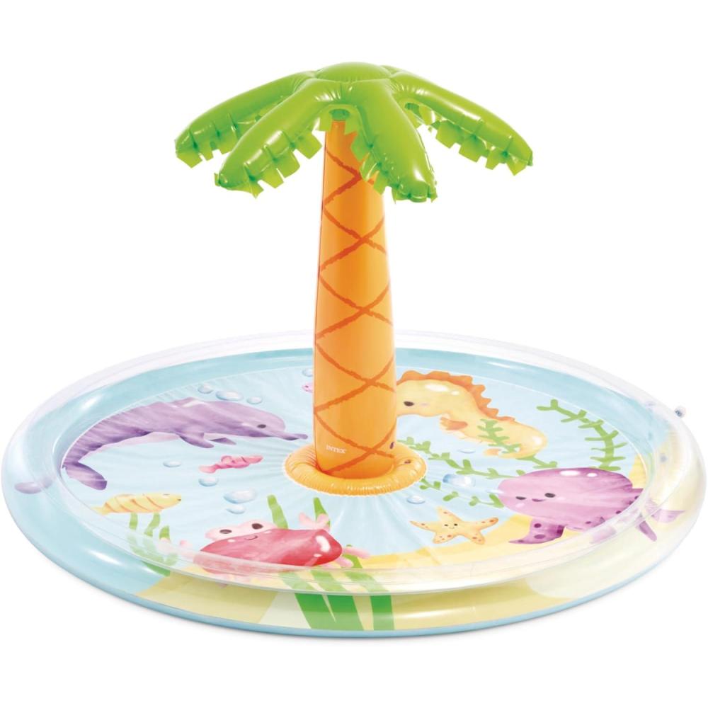 imageINTEX Palm Tree Inflatable Spray Pool Vibrant Tropical Colors Water Sprayer 68quot x 41quot for Kids Age 2