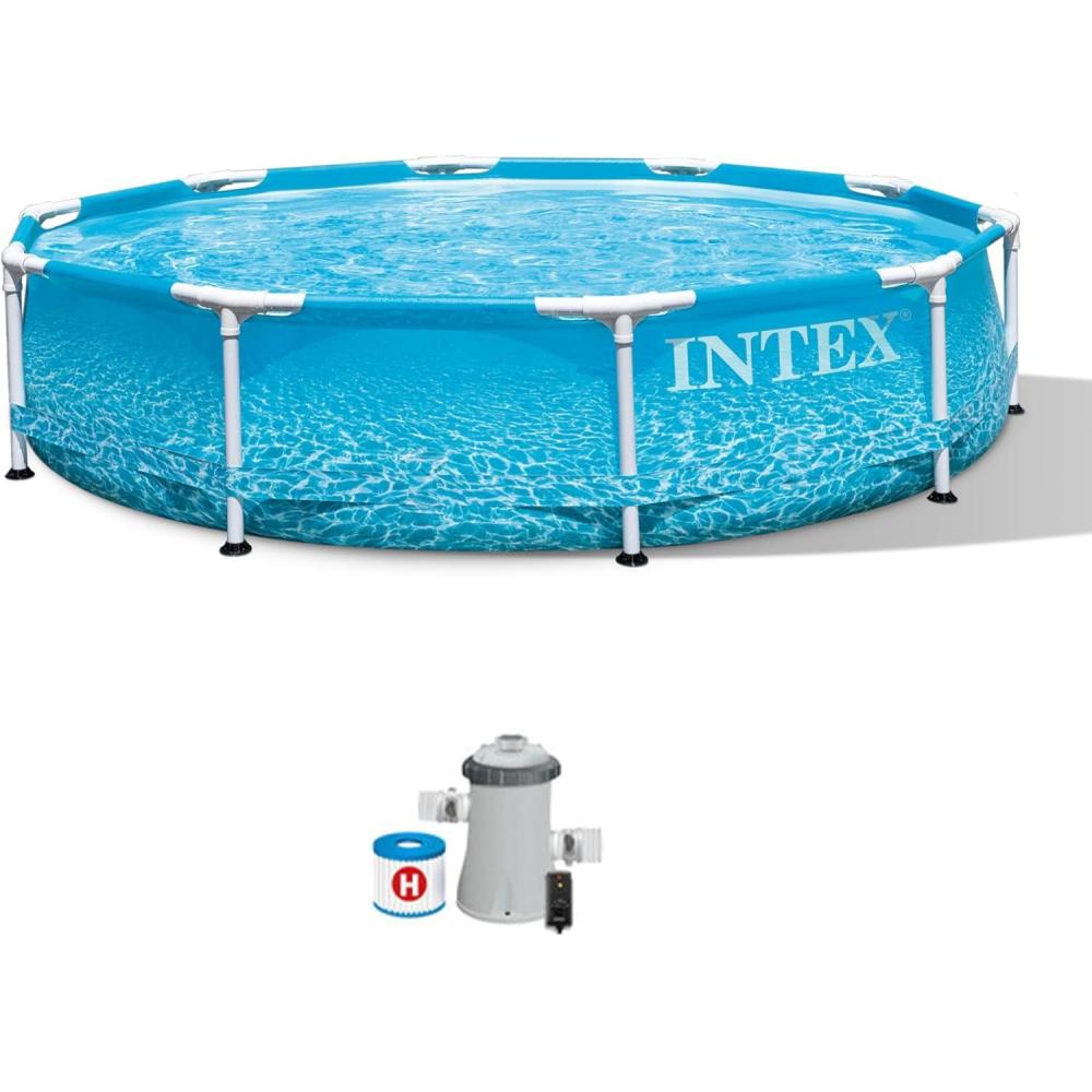 imageIntex 28206EH Large Round Above Ground Swimming Pool with Reinforced Sidewalls and Metal Frame for Backyard or Outdoor Use 10 Foot by 30 InchWith Filter Pump