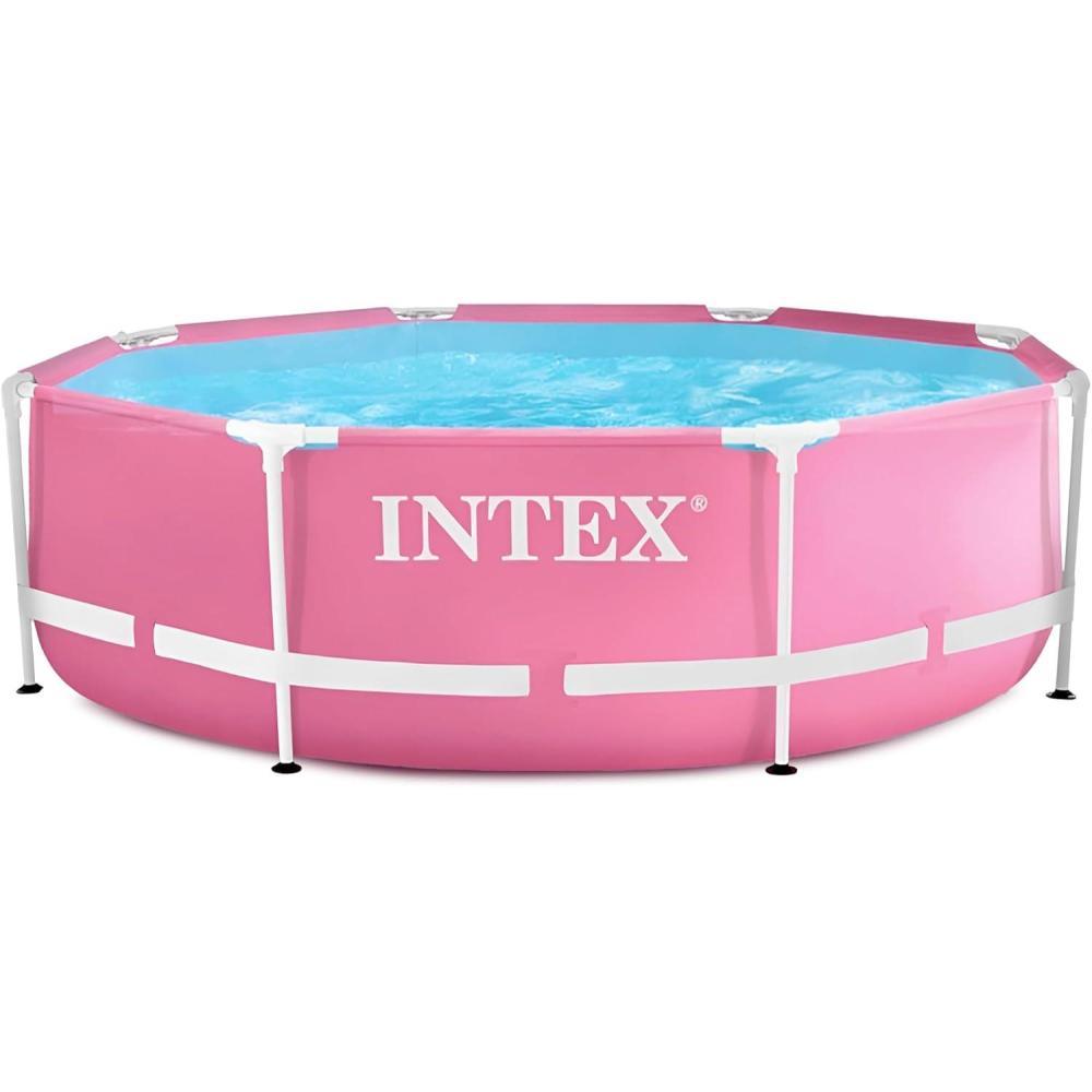 imageIntex 28266EH 7L x 5W x 2358quotH Rectangular Metal Frame Above Ground Outdoor Backyard Swimming Pool 439 Gallons of Water PinkRound