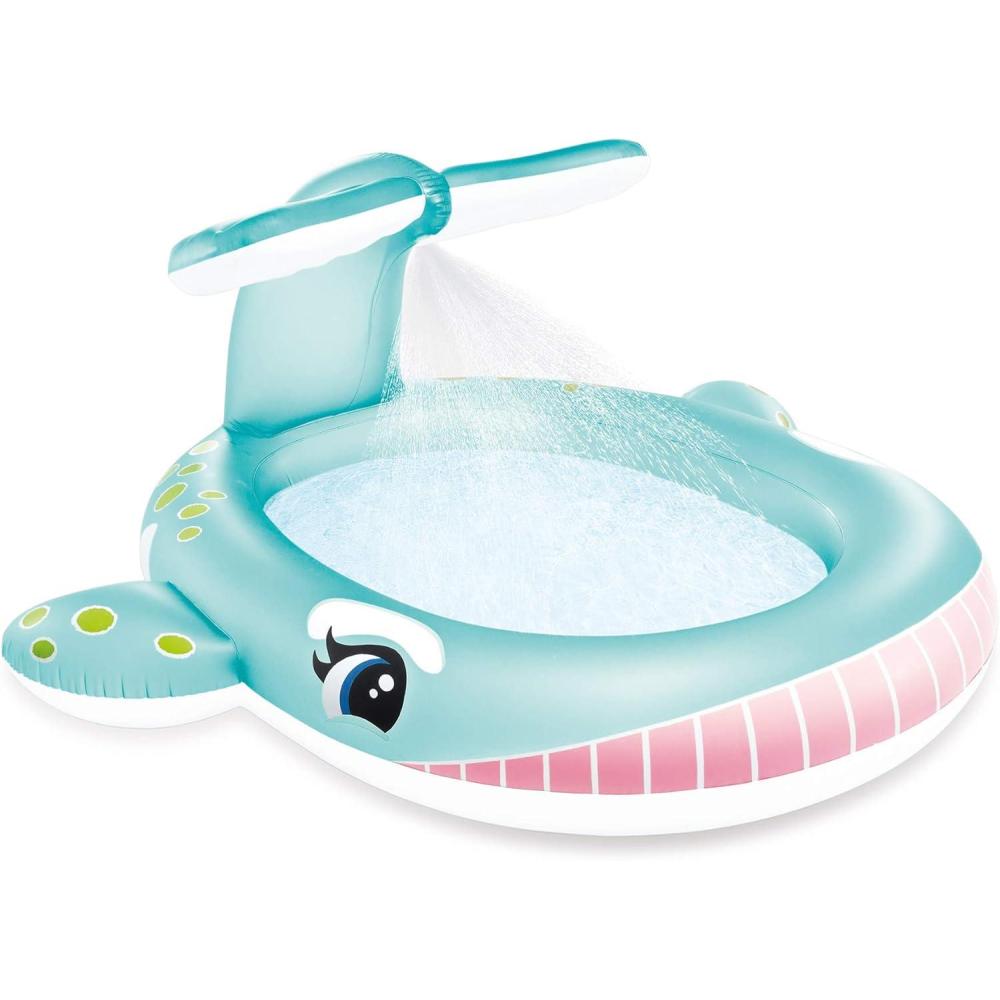 imageIntex 57440EP Inflatable Whale Spray Kiddie Pool for Kids 2 79quot x 77quot x 36quot  Small BlowUp Splash Pool ampamp Sprinkler Backyard Toddler Play CenterBlue