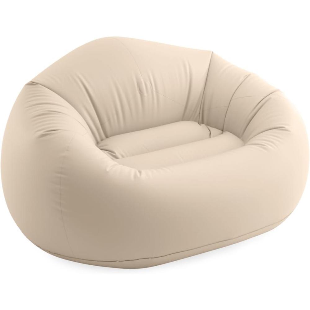 imageIntex 68579EP Beanless Bag Inflatable Lounge Chair Corduroy Textured Flocking Durable Vinyl Folds Compactly 220lb Weight Capacity 45quot x 45quot x 28quotBeige