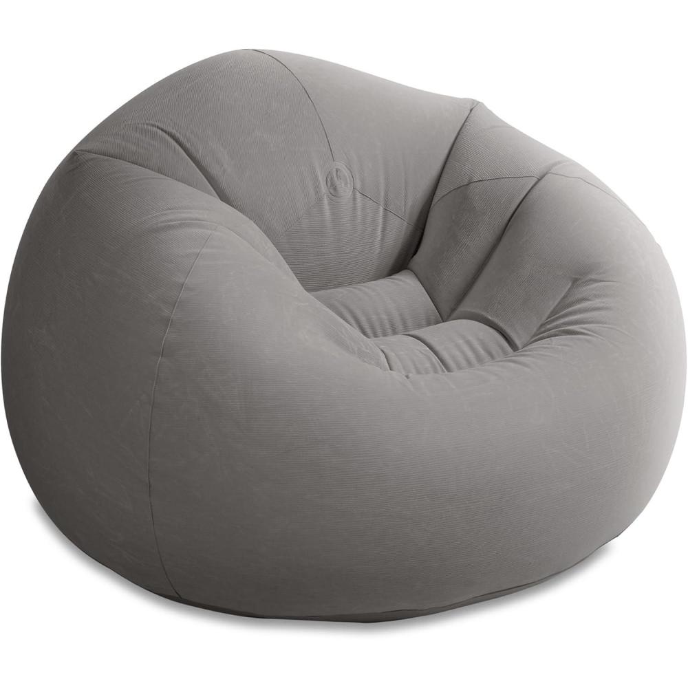imageIntex 68579EP Beanless Bag Inflatable Lounge Chair Corduroy Textured Flocking Durable Vinyl Folds Compactly 220lb Weight Capacity 45quot x 45quot x 28quotGrey