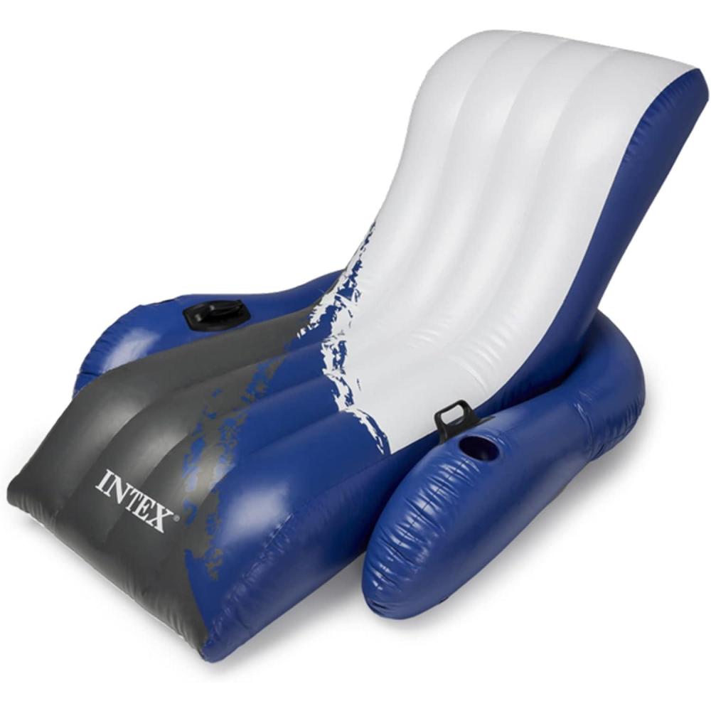 imageIntex Inflatable Lounge Pool Recliner Lounger Chair with Cup Holders HeavyDuty Float Raft for Adults 220 Lb Capacity Large Floating Tanning Chair1 Pack