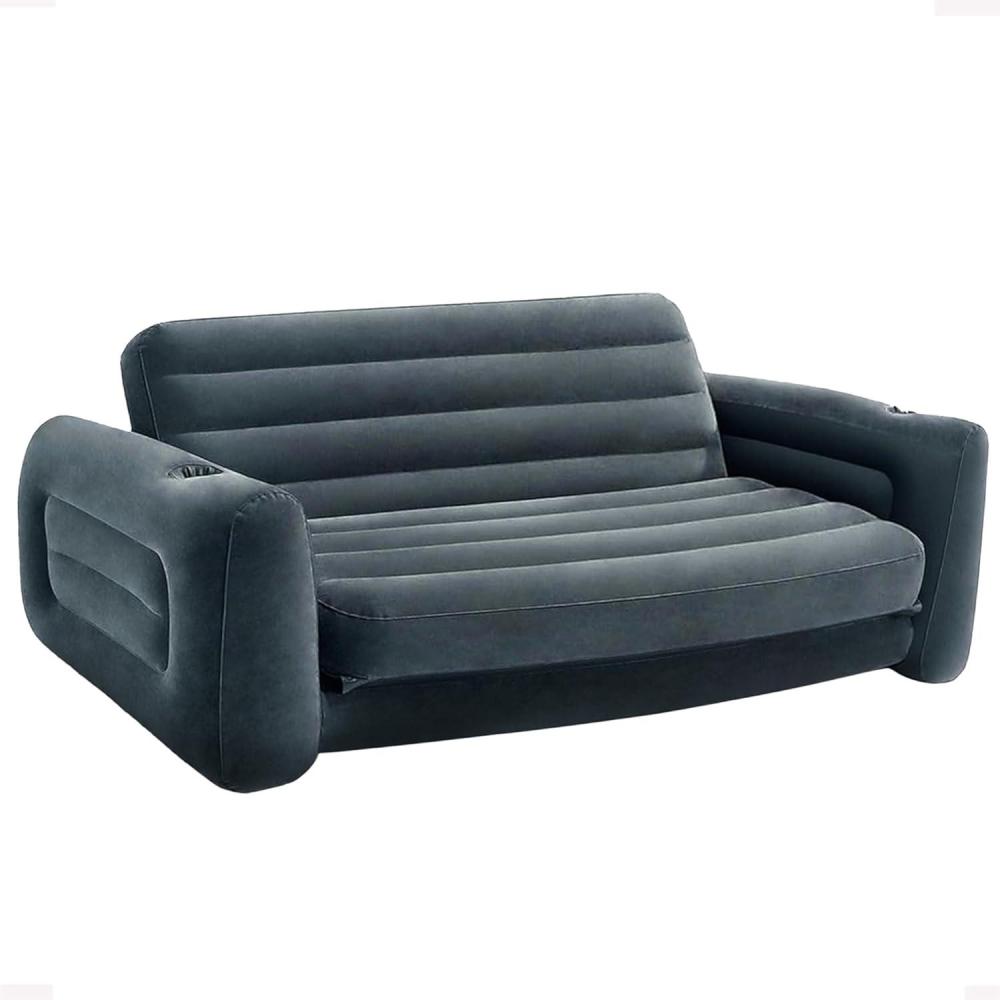 imageIntex Inflatable PullOut Sofa Velvety Surface 2in1 Valve Cupholder 46quot x 88quot x 26quot BlowUp Couch and Folding Queen Size Air Mattress Bed