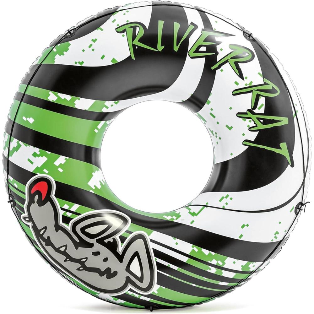 imageIntex River Rat 48 Inch Inflatable Vinyl Towable Boat Floating Tube Raft for Swimming Pool and Lake in Green Rat or Graffiti Rat Design Color Varies1 Pack