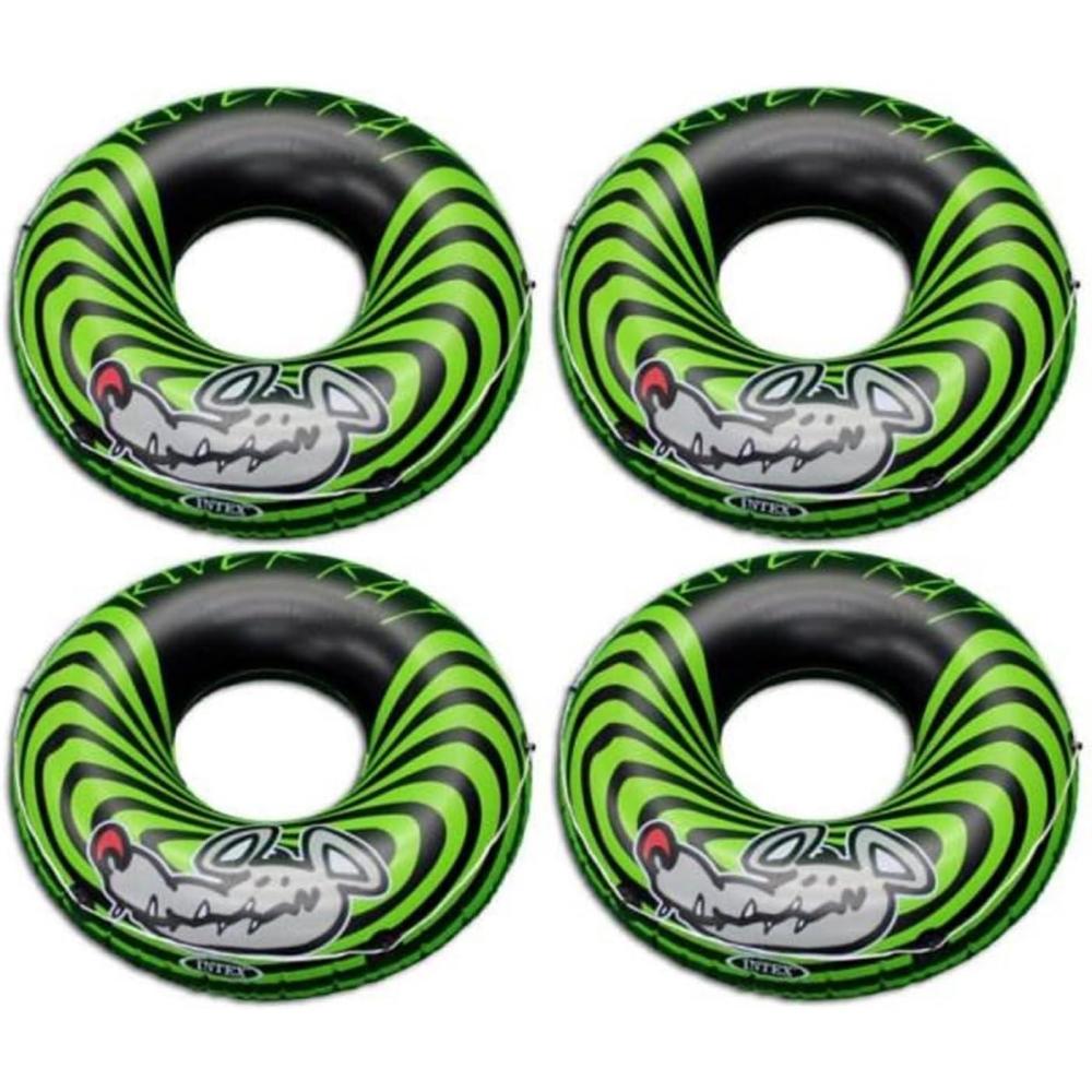 imageIntex River Rat 48 Inch Inflatable Vinyl Towable Boat Floating Tube Raft for Swimming Pool and Lake in Green Rat or Graffiti Rat Design Color Varies4 Pack