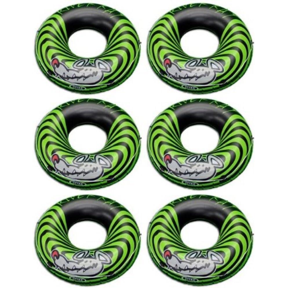 imageIntex River Rat 48 Inch Inflatable Vinyl Towable Boat Floating Tube Raft for Swimming Pool and Lake in Green Rat or Graffiti Rat Design Color Varies6 Pack