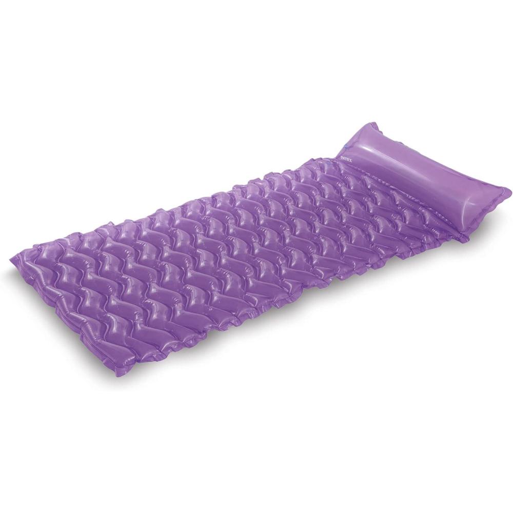 imageIntex Tote N Float Wave Mat Durable Vinyl Floating Inflatable Swimming Pool Lounger with Builtin Pillow Rest 1 Float Color VariesAir Mat