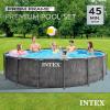 Intex Prism Frame Round Above Ground Outdoor Swimming Pool Set with Filter Pump, Ladder, Ground Cloth, and Pool Cover, Greywood(15′ x 48″)