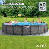 Intex Prism Frame Round Above Ground Outdoor Swimming Pool Set with Filter Pump, Ladder, Ground Cloth, and Pool Cover, Greywood(18′ x 48″)