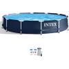 INTEX 28201EH Metal Frame Above Ground Swimming Pool Set: 10ft x 30in – Includes 330 GPH Cartridge Filter Pump – Puncture-Resistant Material – Rust Resistant – 1185 Gallon Capacity(Navy)