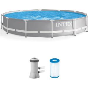INTEX 26701EH Prism Frame Premium Above Ground Swimming Pool Set: 10ft x 30in – Includes 330 GPH Cartridge Filter Pump – SuperTough Puncture Resistant – Rust Resistant – 1185 Gallon Capacity(12′ x 30″)