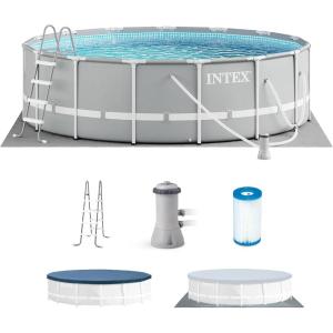 INTEX 26701EH Prism Frame Premium Above Ground Swimming Pool Set: 10ft x 30in – Includes 330 GPH Cartridge Filter Pump – SuperTough Puncture Resistant – Rust Resistant – 1185 Gallon Capacity(15′ x 48″)