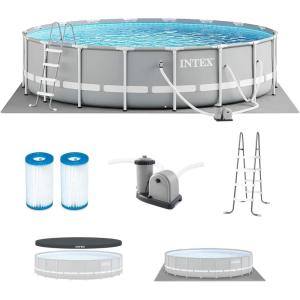 INTEX 26701EH Prism Frame Premium Above Ground Swimming Pool Set: 10ft x 30in – Includes 330 GPH Cartridge Filter Pump – SuperTough Puncture Resistant – Rust Resistant – 1185 Gallon Capacity(18′ x 48″)