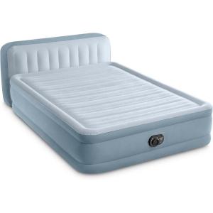 Intex 64449ED Dura-Beam Deluxe Plush Air Mattress with Headboard: Fiber-Tech – Queen Size – Built-in Electric Pump – 18in Bed Height – 600lb Weight Capacity