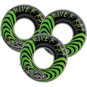 Intex River Rat 48 Inch Inflatable Vinyl Towable Boat Floating Tube Raft for Swimming Pool and Lake in Green Rat or Graffiti Rat Design, Color Varies(3 Pack)
