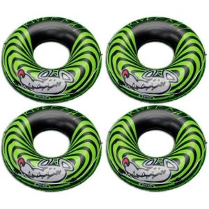 Intex River Rat 48 Inch Inflatable Vinyl Towable Boat Floating Tube Raft for Swimming Pool and Lake in Green Rat or Graffiti Rat Design, Color Varies(4 Pack)