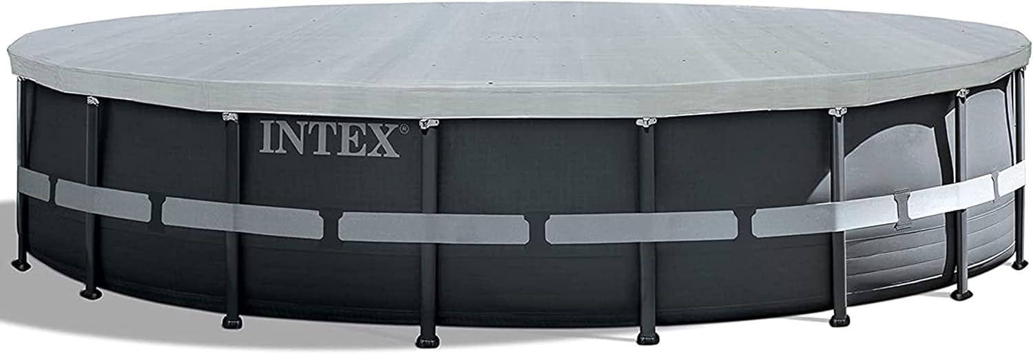 imageINTEX 28088E 20ft X 8in Round AllSeason Deluxe Pool Cover for 20ft Round Frame Above Ground Pools with Secure RopeTie and PreDrilled Drain Holes18ft round