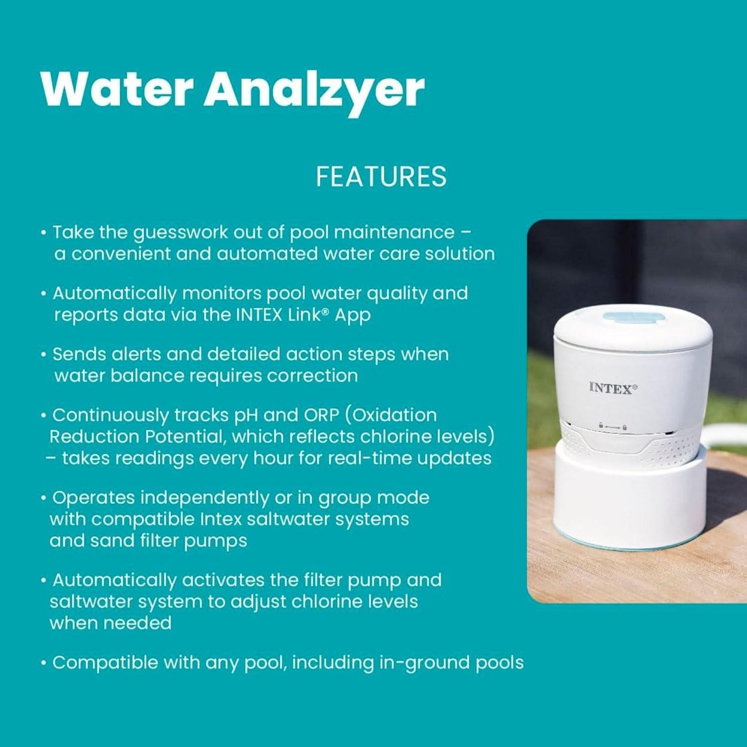 imageINTEX Smart Pool Water Analyzer with App Monitoring Automated pH amp Chlorine Tracking RealTime Alerts Works with Saltwater Systems amp Sand Filter Pumps