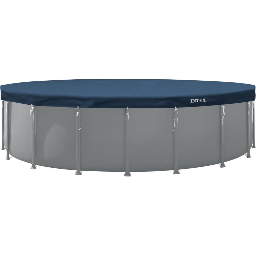 imageINTEX 28088E 20ft X 8in Round AllSeason Deluxe Pool Cover for 20ft Round Frame Above Ground Pools with Secure RopeTie and PreDrilled Drain Holes20Foot