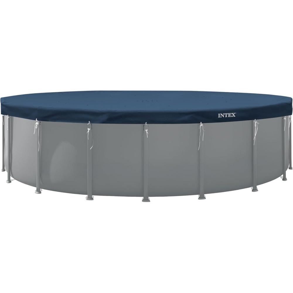 imageINTEX 28088E 20ft X 8in Round AllSeason Deluxe Pool Cover for 20ft Round Frame Above Ground Pools with Secure RopeTie and PreDrilled Drain Holes24Foot