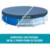 INTEX 28088E 20ft X 8in Round All-Season Deluxe Pool Cover for 20ft Round Frame Above Ground Pools with Secure Rope-Tie and Pre-Drilled Drain Holes(10′ (Round))