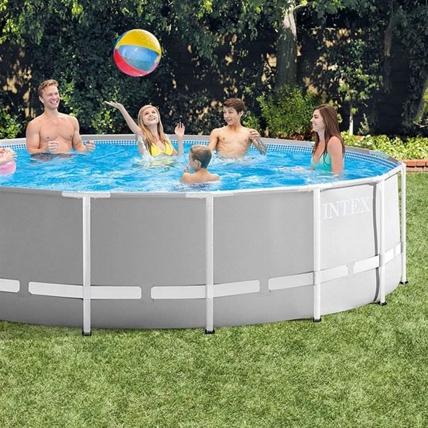 imageIntex Prism Frame 15 x 48 Above Ground Swimming Pool Set with Filter Pump Ladder Pool Cover and Maintenance Pool Cleaning Kit with Vacuum Skimmer