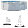 INTEX 26745EP 16Ft X 48In Chevron Prism Frame Premium Above Ground Swimming Pool Set with Filter Pump, Removable Ladder, Ground Cloth, Pool Cover