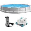 Intex 26711EH 12ft x 30in Prism Frame Above Ground Swimming Pool with 530 GPH GCFI Filter Pump and Robot Vacuum Cleaner fits up to 6 People