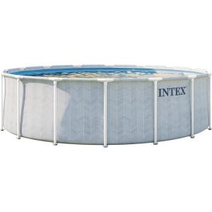 INTEX 26745EP 16Ft X 48In Chevron Prism Frame Premium Above Ground Swimming Pool Set with Filter Pump, Removable Ladder, Ground Cloth, Pool Cover