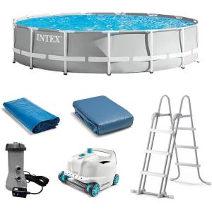 Intex 26723EH 15ft x 42in Prism Frame Above Ground Swimming Pool Set with Filter, Ladder, Cover, Ground Cloth, and Robot Vacuum Cleaner